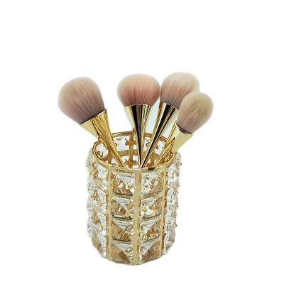 Gold Handcrafted Crystal Makeup Brush Holder Pen Candle Flower Holder Cosmetic Storage Organizer